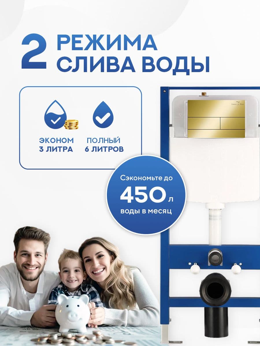 Кнопка смыва 404G для инсталляции Amore di mare QuickFit 50114, двойная квадратная, золотого цвета - миниатюра 7