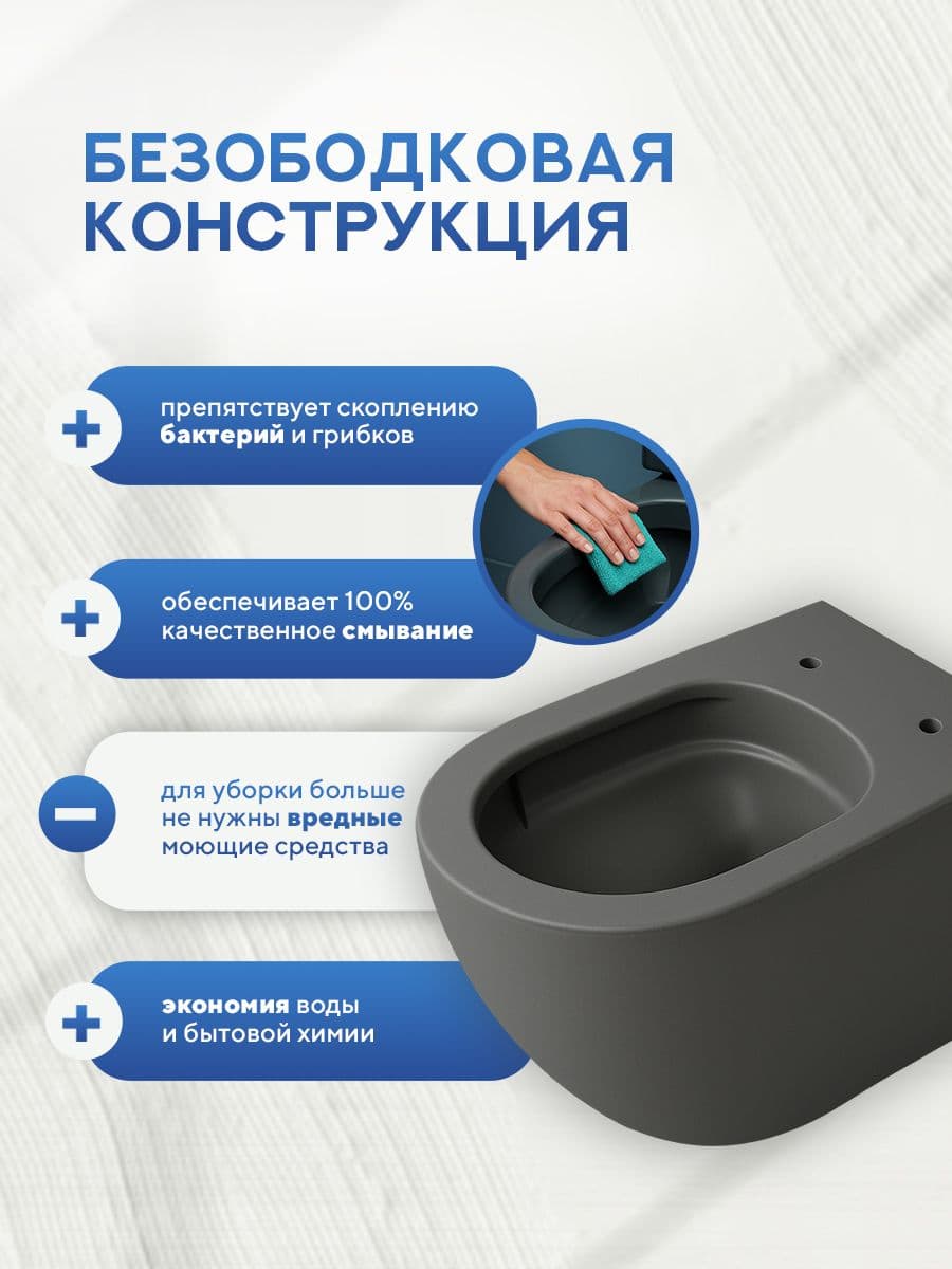 Комплект 6 в 1: инсталляция Grohe Rapid 38772001 + подвесной безободковый матовый унитаз Amore di Mare Delio Tornado P203MGR-T Matte Grey + сиденье микролифт, кнопка, бачок, крепления - миниатюра 6