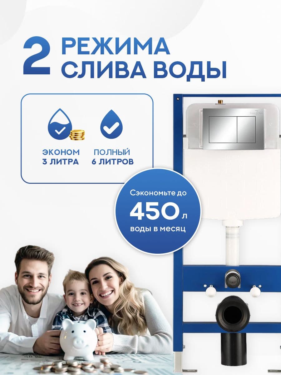 Кнопка смыва 814CH для инсталляции Amore di mare QuickFit 50114, двойная квадратная, цвет хром - миниатюра 7