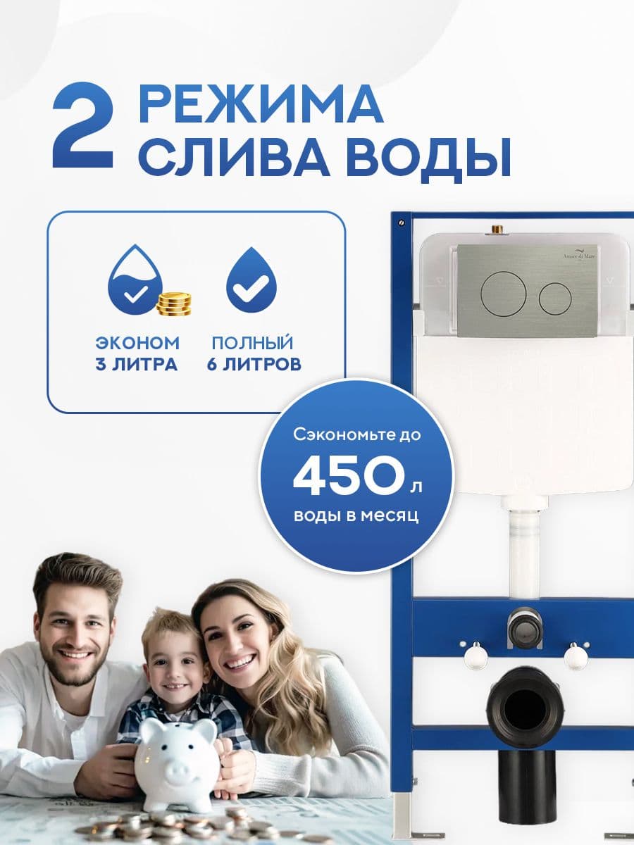 Кнопка смыва для инсталляции Amore di Mare 303BN, круглая двойная клавиша, цвет никель, панель смыва для инсталляции - миниатюра 7