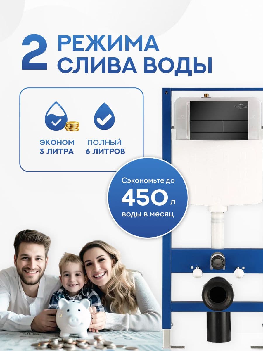 Кнопка смыва 404MB для инсталляции Amore di mare QuickFit 50114, двойная квадратная, черного цвета - миниатюра 7