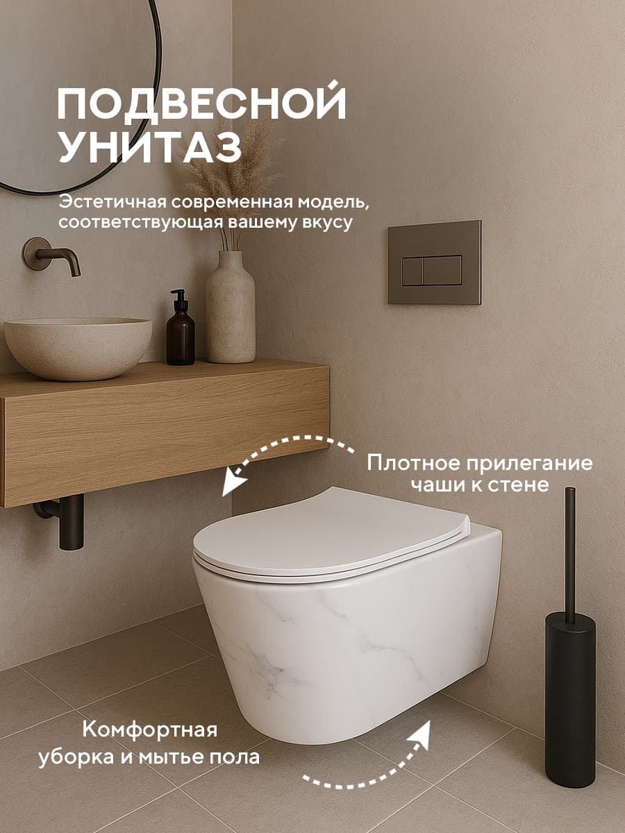 Комплект инсталляции Amore di Mare QuickFit 50114 с унитазом Elsa Tornado P312-MRBT Marble с кнопкой 303CH 7 в 1, Италия - миниатюра 4