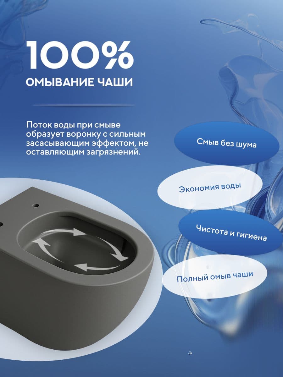 Комплект 6 в 1: инсталляция Grohe Rapid 38772001 + подвесной безободковый матовый унитаз Amore di Mare Delio Tornado P203MGR-T Matte Grey + сиденье микролифт, кнопка, бачок, крепления - миниатюра 12