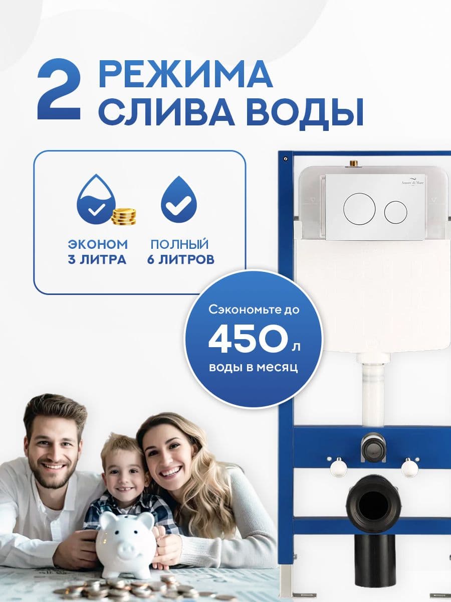 Кнопка смыва 303W для инсталляции Amore di mare QuickFit 50114, двойная круглая, белого цвета - миниатюра 7
