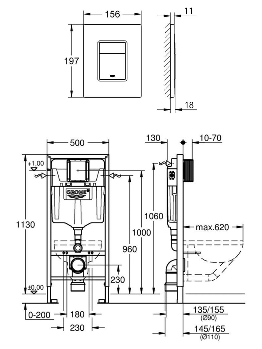 Система инсталляции для подвесного унитаза Grohe Rapid SL 66167SH3 с овальной белой кнопкой, готовое решение 3 в 1 - миниатюра 7