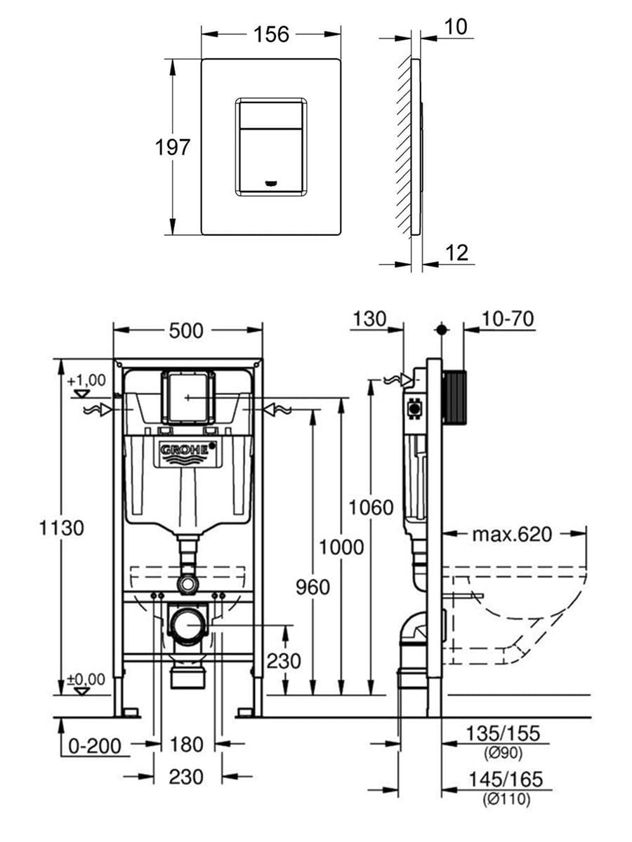 Система инсталляции для подвесного унитаза Grohe Rapid SL 38732GLO с прямоугольной кнопкой глянцевое золото, готовое решение 3 в 1 - миниатюра 7
