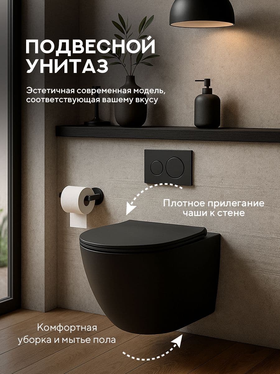 Комплект 6 в 1: инсталляция Grohe Rapid 38772001 + подвесной безободковый матовый унитаз Amore di Mare Delio Tornado P203MB-T Matte Black + сиденье микролифт, кнопка, бачок, крепления - миниатюра 5