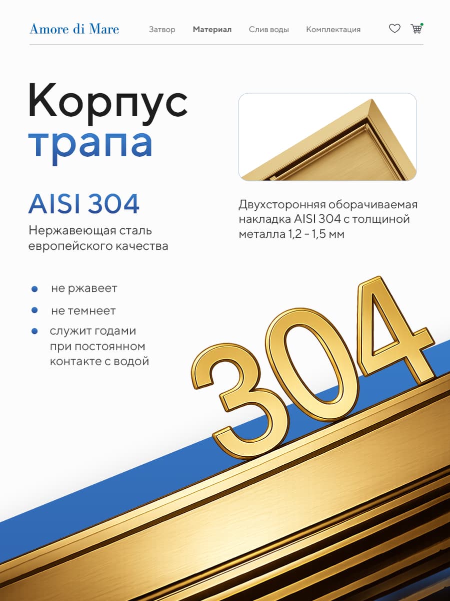 Трап для душа Amore di Mare Picco SD-15G, 150х150 мм, оборачиваемый под плитку, золото - миниатюра 5