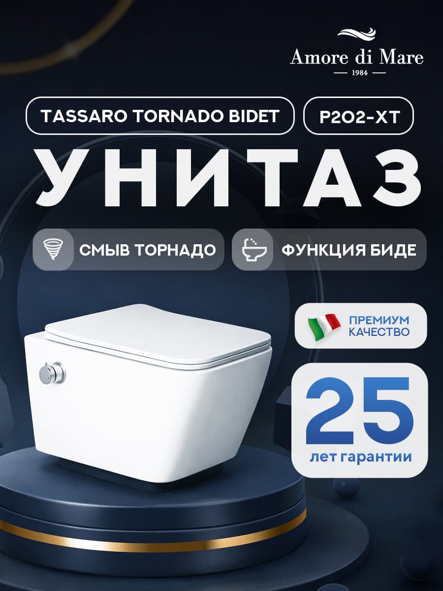 Комплект инсталляции Amore di Mare QuickFit 50114 с унитазом Tassaro Tornado Bidet P202-XT с функцией биде с кнопкой 814MB 7 в 1, Италия - миниатюра 2