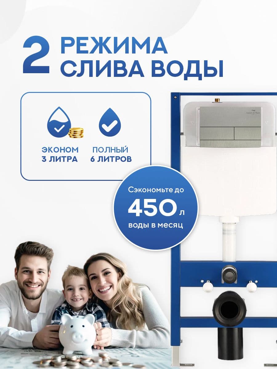 Кнопка смыва 404BN для инсталляции Amore di mare QuickFit 50114, двойная прямоугольная, цвет никель - миниатюра 7