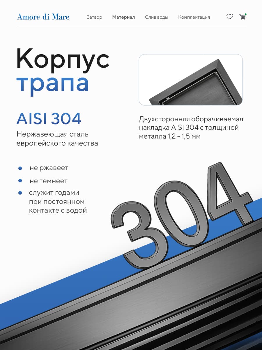 Трап для душа Amore di Mare Picco SD-15GM, 150х150 мм, оборачиваемый под плитку, оружейная сталь - миниатюра 5