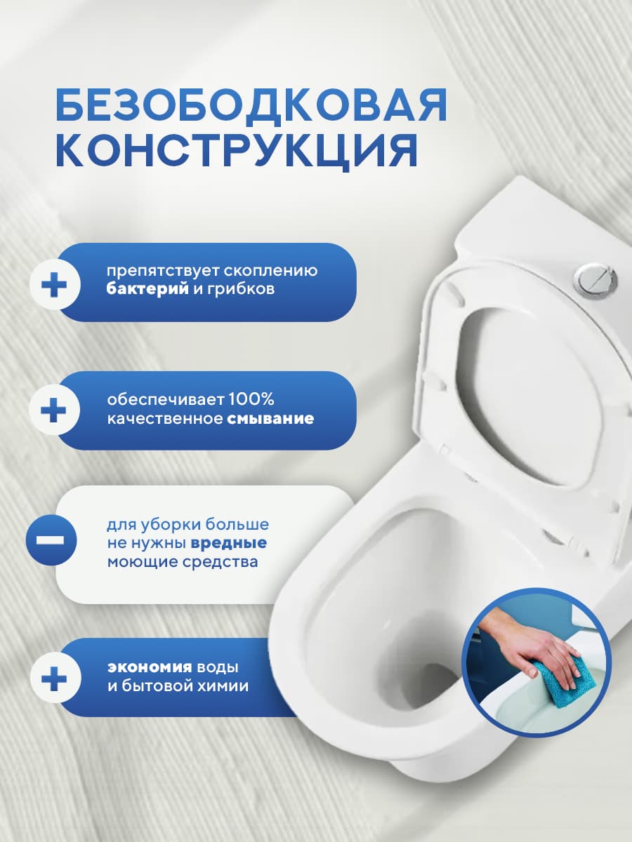 Унитаз напольный безободковый Amore di Mare Nera N902 круглый белый итальянский, антивсплеск, фарфоровый, быстросъемное сиденье дюропласт с крышкой микролифт, чаша с антибактериальным покрытием - миниатюра 4