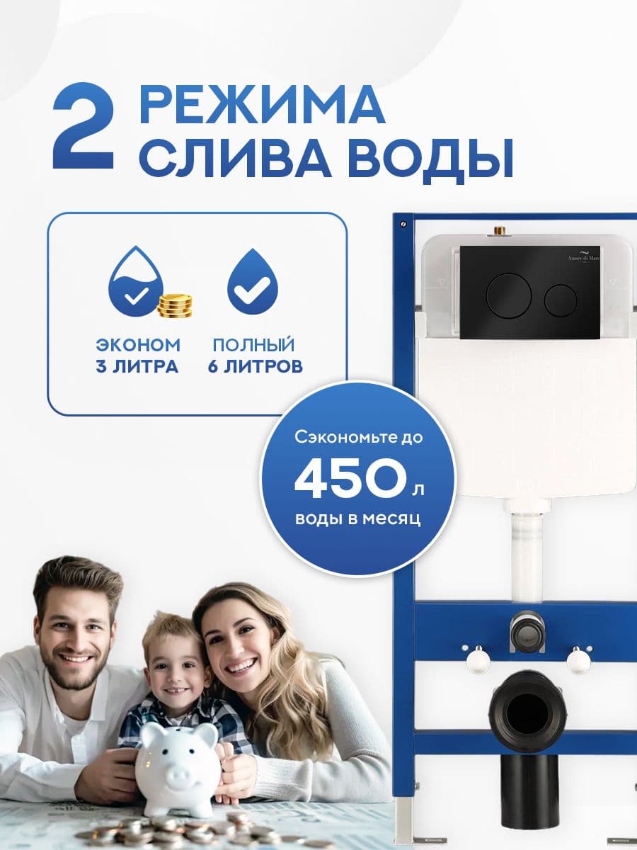 Кнопка смыва 303MB для инсталляции Amore di mare QuickFit 50114, двойная круглая, черного цвета - миниатюра 7