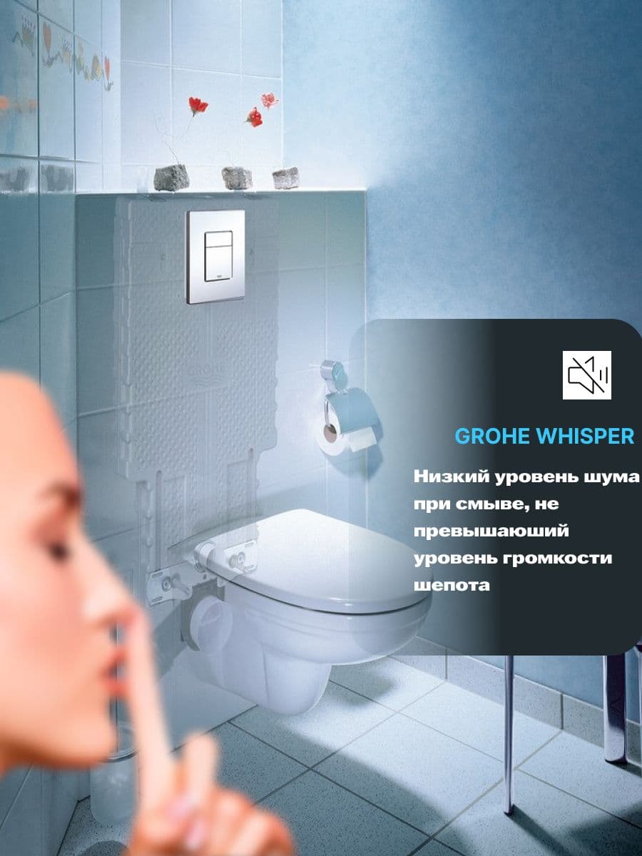 Система инсталляции для подвесного унитаза Grohe Rapid SL 38772001 с прямоугольной хромированной кнопкой, готовое решение 3 в 1 - миниатюра 2