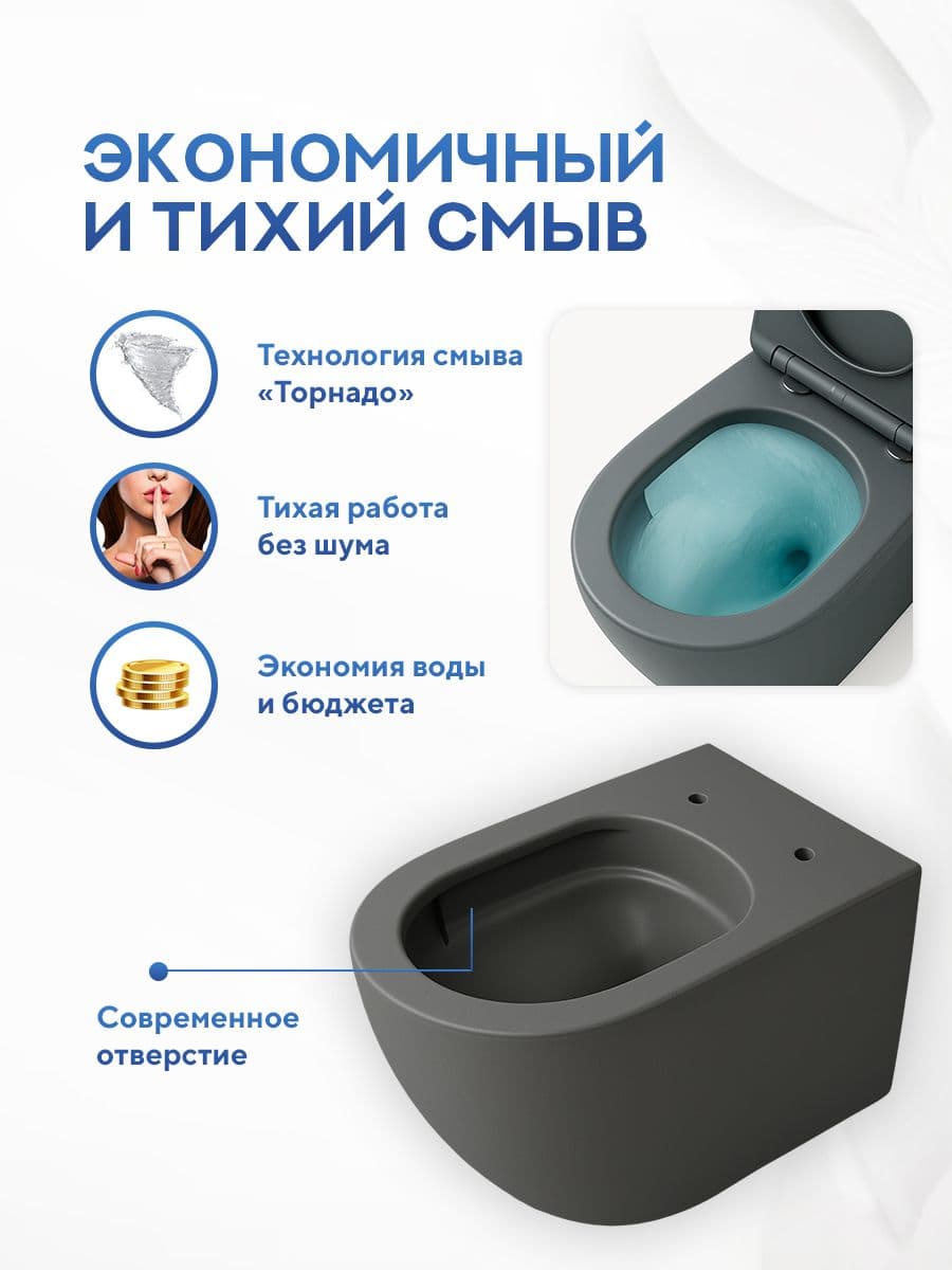 Комплект инсталляции Amore di Mare QuickFit 50114 с унитазом Delio Tornado P203MGR-T Matte Grey с кнопкой 404CH 7 в 1, Италия - миниатюра 4