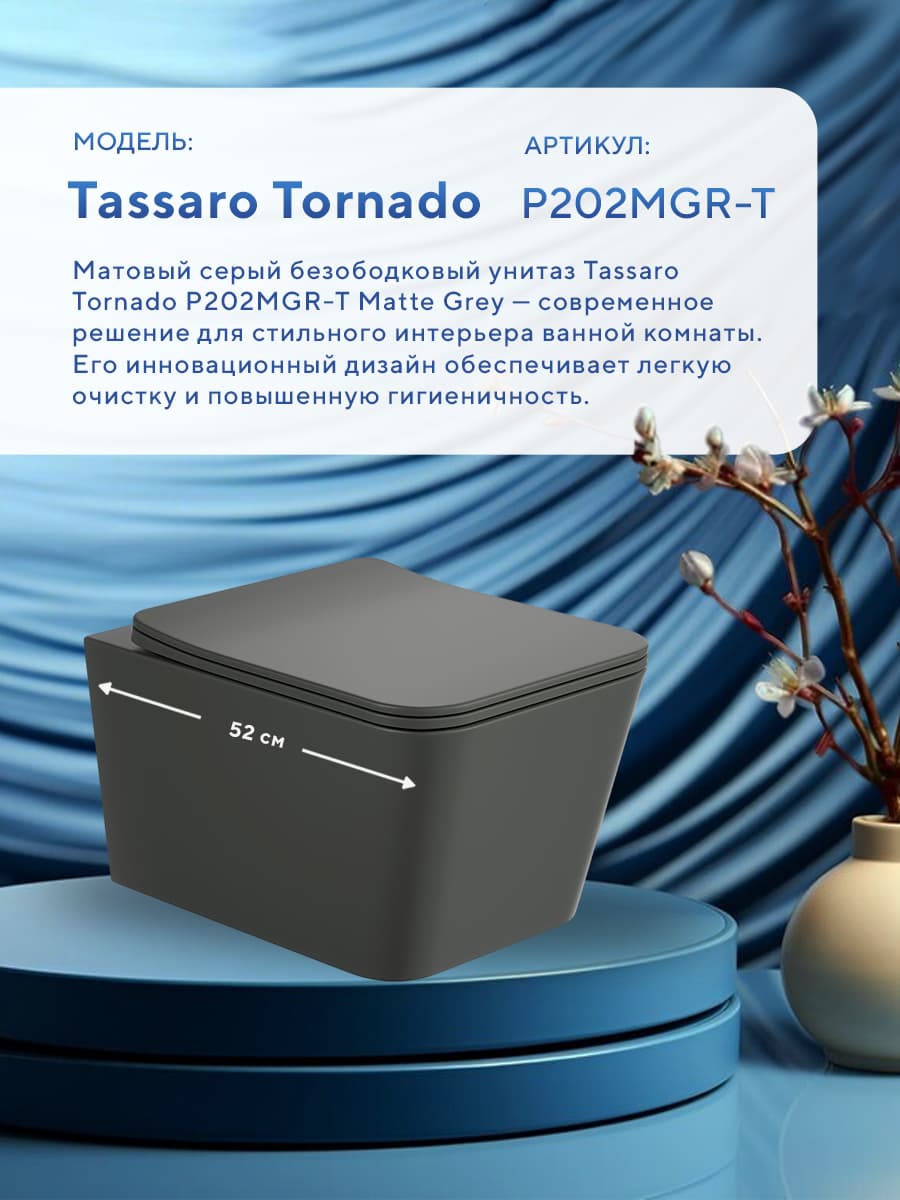 Комплект инсталляции Amore di Mare QuickFit 50114 с унитазом Tassaro Tornado P202MGR-T Matte Grey с кнопкой 404CH 7 в 1, Италия - миниатюра 3