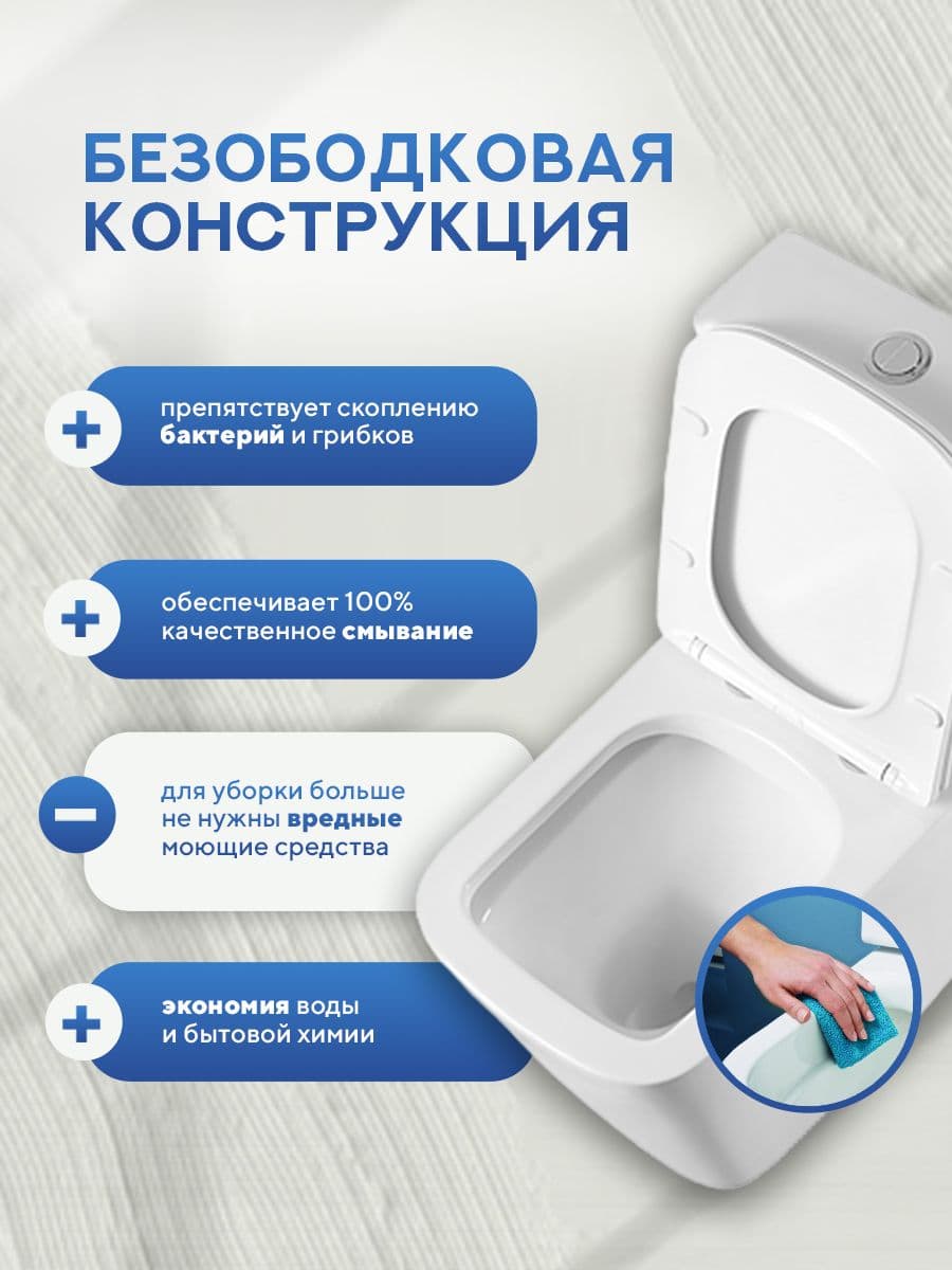 Унитаз напольный безободковый Amore di Mare Tronto N900 квадратный белый итальянский, антивсплеск, фарфоровый, быстросъемное сиденье дюропласт с крышкой микролифт, чаша с антибактериальным покрытием - миниатюра 3