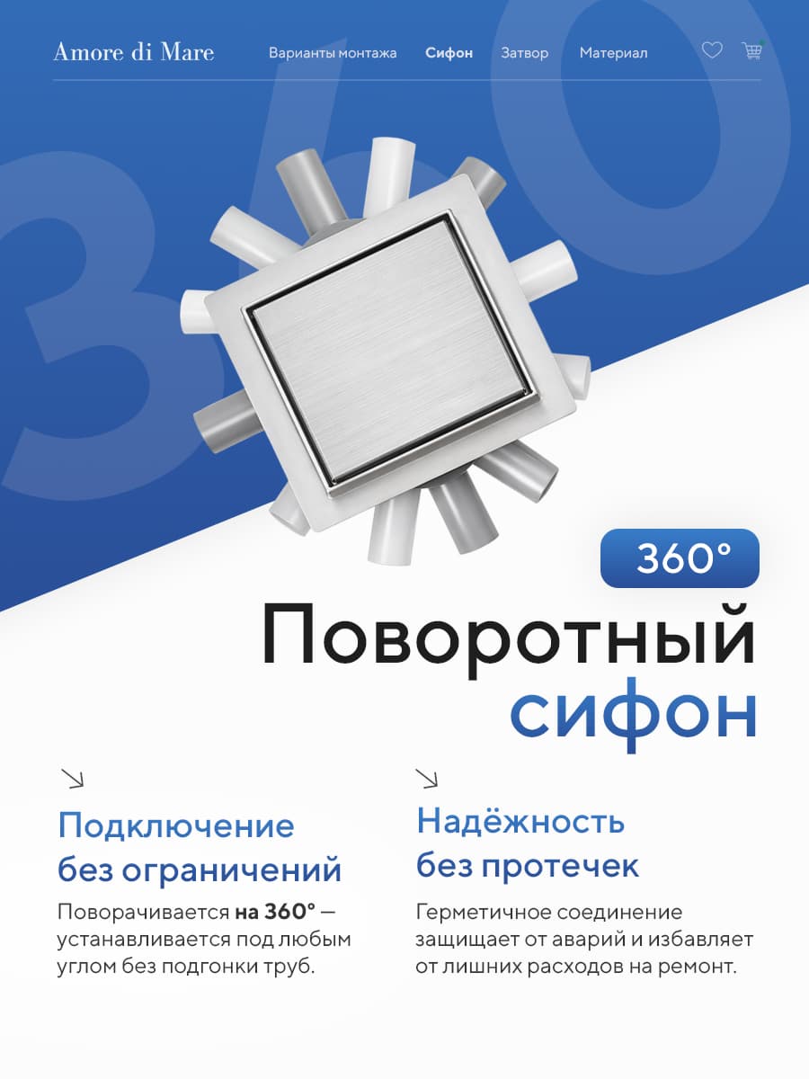 Трап для душа Amore di Mare Picco SD-15, 150х150 мм, оборачиваемый под плитку, хром - миниатюра 3